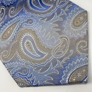 Pronto Uomo Tie Silk Blue Brown White VINTAGE 3.75x62" Paisley Classic‎ Ex-Long